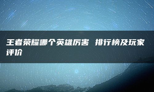 王者荣耀哪个英雄厉害 排行榜及玩家评价