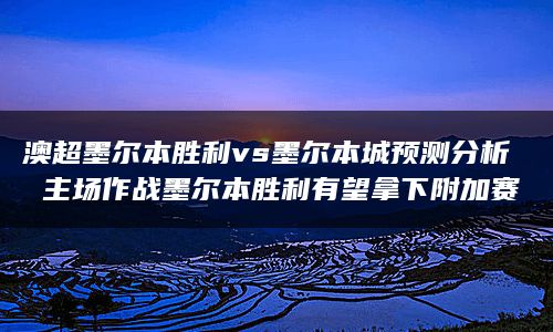 澳超墨尔本胜利vs墨尔本城预测分析 主场作战墨尔本胜利有望拿下附加赛